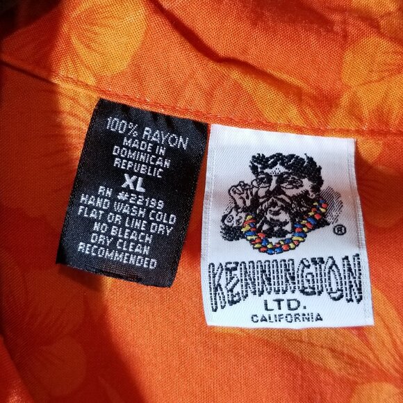 Kennington LTD Orange Hawaiian Button Up Shirt Mens Size XL Aloha Tropical - Picture 7 of 7